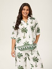 abordables Ensembles deux pièces-Femmes Col de chemise Vacances Tropical Mode Vert XS S M Été