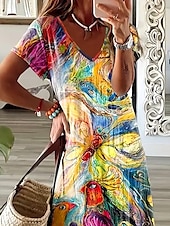 ieftine Rochie Artă și Design-Pentru femei Rochie Maxi Rochie casual Rochie de Vară Rochie A line Elegant Vacanță Casual Plajă Fit regulat Floral Grafic Abstract Manșon scurt În V Colourful Albastru piscină Mov Vară Primăvară