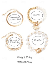 お買い得  結婚 ACC-レディースゴールドチェーンとパールブレスレットセット、ファッショントグルクラスプジュエリー、女の子と女性のためのエレガントなレイヤードスタイル、パーティー、結婚式、オフィス、普段使いに最適