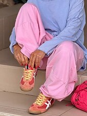 economico gamba larga e vita alta-Per donna Chinos Vacanza Moda Streetwear Lunghezza intera Vita Alta Semplice Tasca Fascia Elastica Comodo Morbido Confortevole Micro-elastico All&#039;aperto Streetwear Giallo Rosa Grigio Estate Primavera