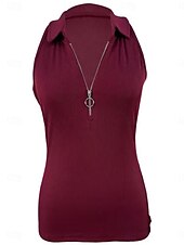 ieftine Top simplu-Pentru femei Camisole Tank Top Culoare solidă Modern Casual Fără manșon Guler Cămașă Topuri obișnuite Zilnic Fermoar Negru Roșu Vin Albastru piscină Maro Trifoi Vară