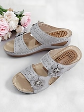 cheap Comfort Sandals-Women’s Arch-Support Wedge Sandals with Floral Cutout and Massage Insole, Comfortable Daily Wear for Shopping, Vacation and Summer Picnics