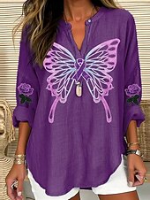 abordables Hauts Floraux-Femmes Chemisier A Ombre Fleuri Graphique Élégant Quotidien Occasionnel manche longue Col en V Encolure en V Hauts Réguliers Quotidien Fête Imprimé Blanche Violet Claire Violet Fuchsia Parme Ét