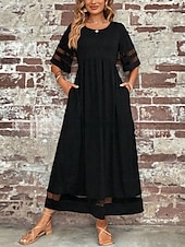 abordables Robe blanche-Femmes Robe maxi Robe trapèze Robe d&#039;été Occasionnel Quotidien Coupe régulière Uni Demi Manches Col en V Noir Vin Vert Été