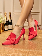 cheap 1950s-Women&#039;s 1950s Vintage Pink Satin Pointed Toe Pumps with Bow Accent, Elegant Stiletto Heels for Weddings and Formal Parties