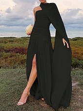 abordables JAUNE-Ligne A Robe de Soirée Élégant Robe Formel Mariage Longueur au sol Sans manches Épaules Dénudées Chiffon avec Froncé 2025