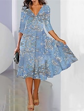 abordables Robe Fleurie-Femmes Robe maxi Robe trapèze Robes semi-formelles Bureau Coupe régulière Fleuri Manche 3/4 Col en V Noir Bleu Violet Vert Printemps Automne