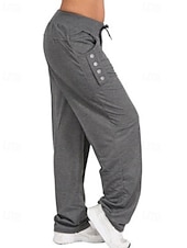 billige Straight-Leg Bukser-Dame Bukser Gatemote Fritid Full lengde Naturlig عادي Lomme Elastisk snordesign comfy Utendørs Bekvem utendørs Feriereise Ferie Mørkegrå Svart Mørk Marineblå lysegrå Høst Normal