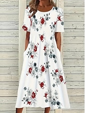 cheap Casual Floral Dresses-Women&#039;s Mini Dress T Shirt Dress Tee Dress Sundress Shift Dress A Line Dress Vacation Casual Boho Party Beach Regular Fit Floral Graphic Short Sleeve Crew Neck White Pink Red Blue Summer Spring