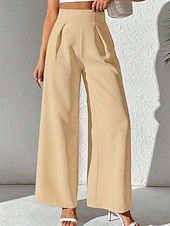 abordables jambe large et taille haute-Femmes Slacks Pantalon palazzo Mode Streetwear Longueur complète Naturel Uni Taille Élastique Extérieur Confortable Fête Week-end Abricot Noir Blanche Beige Automne Coupe régulière