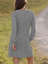 economico Abiti in maglia-Per donna Mini Abito Abito in maglia Casual Casuale Vestibilità regolare Semplice Manica Lunga Scollo a V Nero Marrone Verde Grigio Autunno Inverno