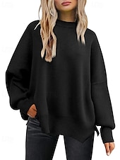 preiswerte Einfarbige Farben-Damen Pullover Lässig Einfarbig Gerippt Rundhalsausschnitt Gestrickt Langarm Normale Oberteile Stricken Ausgehen Wochenende Schwarz Weiß Herbst