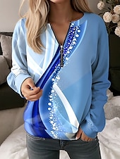 voordelige Hoodies en sweatshirts-Dames Sweatshirts met rits Grafisch Geometrisch Abstract Casual Lange mouw Strakke ronde hals Normale tops Straat Dagelijks gebruik Halve rits Afdrukken Blozend Roze blauw Paars Groen Herfst Winter