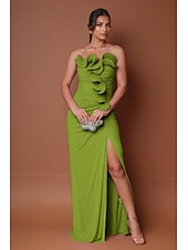 preiswerte Rosa-Meerjungfrau  Trompeten Abendkleid Elegantes Kleid Formelles Semi Formelles Hochzeits Bodenlang Ärmellos Trägerlos Stretch Chiffon mit gerafften Rüschen Schlitz