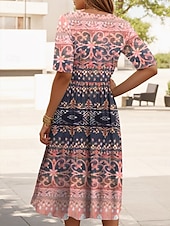 ieftine Rochie boho-Pentru femei Rochii Midi Rochie de vară Rochie plisata Vacanță Casual Concediu Fit regulat Grafic Geometric Manșon Jumate Stil Nautic Roz Îmbujorat Albastru piscină Mov Trifoi Vară Primăvară Toamnă