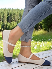 preiswerte Ballerinas für Damen-Zweifarbige Damen-Ballerinas aus Strick mit Riemen – atmungsaktive, lässige Mary-Jane-Schuhe für den Alltag, Spaziergänge und Frühlingsausflüge