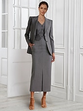 ieftine Cu jacheta-Set rochie cu sacou 3 piese A-line pentru mama miresei business casual clasic cu rever ascuțit lungime de podea țesătură elastică mânecă lungă cu buzunare și slit