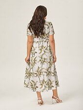 voordelige Vakantiejurken-Dames Vrouw Shirtjurk Casual jurk Jurk met print Halflange jurk Groen Korte mouw Blad Planten Palmboom Zak Omgord Afdrukken Zomer Lente Herfst Overhemdkraag Vakantie XS S M