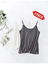 cheap Plain Tank Top-Women&#039;s Camisole Tank Top Solid Color Plain Daily Sleeveless Crew Neck Square Neck Scoop Neck Regular Tops Black And White Black / Pink White and Pink Black and gray Gray+White Spring, Fall, Winter