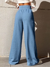 baratos perna larga e cintura alta-Mulheres Calças Esportivas chinês Moda Roupa de rua Básico Comprimento total Cintura Alta Tecido Bolsos Cintura elástica Confortável Macio Com Stretch Ao ar livre Rua Dourado Vinho Azul Céu Cinzento