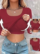  Per donna Maglietta Semplice Moda Elegante Classico Manica Lunga Girocollo Top Regolari Quotidiano Uscire Weekend Nero Rosso Verde Cachi Grigio Estate Primavera Autunno