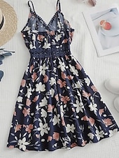abordables Robes fleuries décontractées-Femmes Mini Robe Robe Fleurie Robe d&#039;été Robe Nuisette Robe Imprimée Classique Moderne Vacances Sortir Week-end Coupe régulière Fleur Sans manches Bretelles spaghetti Noir Bleu de minuit Été