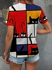 Pentru femei Tricou Grafic Geometric Pisica Epocă Stilat Clasic Manșon scurt Stil Nautic Rotund Topuri obișnuite Zilnic Sfârșit de săptămână Imprimeu Galben Roșu-aprins Albastru piscină Vară Primăvară ieftine Tricou cu animale-Pentru femei Tricou Grafic Geometric Pisica Epocă Stilat Clasic Manșon scurt Stil Nautic Rotund Topuri obișnuite Zilnic Sfârșit de săptămână Imprimeu Galben Roșu-aprins Albastru piscină Vară Primăvară