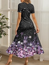 cheap Floral Dress-Women&#039;s Maxi Dress Knit Dress Casual Dress A Line Dress Summer Dress Elegant Vacation Casual Regular Fit Ombre Floral Graphic Short Sleeve Square Neck Pink Blue Purple Green Summer