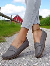 economico Slip-ons e mocassini da donna-Mocassini grigi da donna – Scarpe pieghevoli morbide con suola antiscivolo per viaggi su strada guida e commissioni quotidiane
