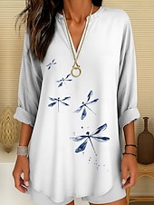 abordables Animaux Tops-Femmes Chemisier Graphique Animal Libellule Bohème ancien Tropical manche longue Col en V Hauts Réguliers Quotidien Fête Tenue de plage Imprimé Noir Blanche Rouge Bleu Violet Été Printemps