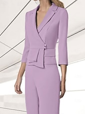 cheap Mom&#039;s Pant Suits-Women&#039;s Suits Top Mother of the Bride Elegant V Neck 3/4 Length Sleeve Included with Buttons
