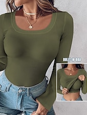  Per donna Maglietta Semplice Moda Elegante Classico Manica Lunga Girocollo Top Regolari Quotidiano Uscire Weekend Nero Rosso Verde Cachi Grigio Estate Primavera Autunno