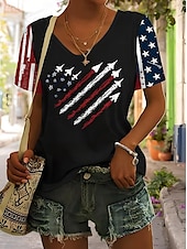 cheap Independence Day Top-Independence Day Women&#039;s Patriotic Fourth of July T Shirt Heart Graphic American Flag Vintage Stylish Classic Short Sleeve V Neck Regular Tops Daily Weekend Print Black Red Blue Gray Summer Spring