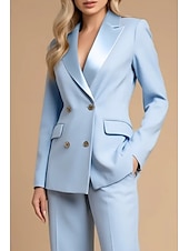 preiswerte Hosenanzüge für Mama-Blauer Zweiteiliger Hosenanzug Mutter der Braut Hochzeit Elegant Vintage Minimalistisch Revers Bodenlang Stretch-Stoff Langarm mit Knöpfen