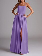 economico Abiti da damigella-Abito da damigella d&#039;onore a trapezio, senza maniche, elegante, in chiffon con pieghe e spacco frontale, lunghezza al pavimento, 2025
