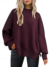 preiswerte Einfarbige Farben-Damen Pullover Lässig Einfarbig Gerippt Rundhalsausschnitt Gestrickt Langarm Normale Oberteile Stricken Ausgehen Wochenende Schwarz Weiß Herbst