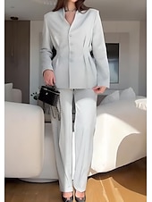 baratos Terninhos de calça da mamãe-Macacão  Conjunto de Calças 2 Peças Conjunto de Mãe da Noiva Conjunto de Calças com Blazer Sem Gola Elegante Vintage Simples Mangas Longas Comprimento do Chão Calças com Detalhes de Pregas