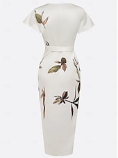 abordables Robes fleuries-Femmes Robe Midi Robe Portefeuille Vacances Occasionnel Extérieur Sortir Plage Mince Fleuri Graphique manche longue Col en V Blanche Été Printemps