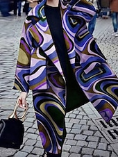 billige 3D frakker-Dame Trenchcoat Bekvem Lomme Trykt mønster Mote Moderne Blomstret utendørs Feriereise Åpen Forside Lang Aftæpning Normal Langermet Yttertøy Rød Lilla Grønn Høst Vinter