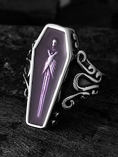 cheap Halloween Accessories-Men’s Gothic Coffin Titanium Steel Ring – Vintage Halloween Party Statement Jewelry with Skeleton Design for Cosplay &amp; Retro Fashion
