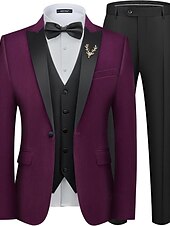 economico Festa di cena-Completi da matrimonio da uomo Completi di ritorno a casa Tuxedo Borgogna Moda Formale a tinta unita Fit standard 3 Pezzi Monopetto Due bottoni