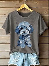 abordables T-shirt Animaux-Femmes T-shirt Graphique Animal Chat ancien Élégant Classique Manche Courte Col ras du cou Hauts Réguliers Quotidien Week-end Imprimé Noir Blanche Rose Claire Bleu Vert Été Printemps