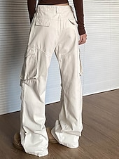 economico pantaloni cargo da donna-Per donna Pantaloni Cargo Pantaloni Moda Streetwear Lunghezza intera Naturale Tinta unita Tasca Confortevole Micro-elastico Sport &amp; Outdoor Abbigliamento quotidiano Nero Beige Estate Primavera