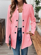 billiga Blazers och kostymer-Dam Kavaj Bekväm Andningsfunktion Knappar Ledigt Slät Kontor Gata Ledigt Dagliga kläder Enkelknäppt Normal Hög krage Normal Långärmad Ytterkläder Svart Vit Rodnande Rosa Sommar Höst