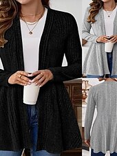 billiga Kappor och trenchcoats-Dam Vardaglig jacka Andningsfunktion Bekväm Förstoringar Enkel Ledigt Slät Semester Gata Ledigt Dagliga kläder Öppen front Normal Hög krage Normal Långärmad Ytterkläder Svart Grå Höst Vinter