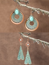 levne Dámská náušnice-Dámské visací náušnice v boho stylu s tyrkysovou povrchovou úpravou - lehké visací náušnice ve vintage kmenovém stylu s povrchovou úpravou v antickém bronzu pro neformální vánoční výpravy a dárky