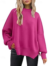 preiswerte Einfarbige Farben-Damen Pullover Lässig Einfarbig Gerippt Rundhalsausschnitt Gestrickt Langarm Normale Oberteile Stricken Ausgehen Wochenende Schwarz Weiß Herbst