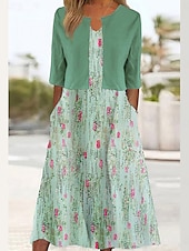 preiswerte Blumenkleid-Damen Kleid-Set A Linie Kleid Sommerkleid Party Halbformelle Kleider Blumen Grafik Druck Midikleid Halbarm V Ausschnitt Hochzeitsgast Täglich Weiß Blau Grün Sommer Frühling Normale Passform