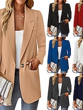 billige Blazere og dresser-Dame Blazer Pustende Bekvem Knapper Lomme Fritid عادي Kontor Gate Avslappet Dagligdagstøy Enkeltkneppet Normal Aftæpning Normal Langermet Yttertøy Svart Hvit Rød Sommer