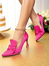 cheap 1950s-Women&#039;s 1950s Vintage Pink Satin Pointed Toe Pumps with Bow Accent, Elegant Stiletto Heels for Weddings and Formal Parties